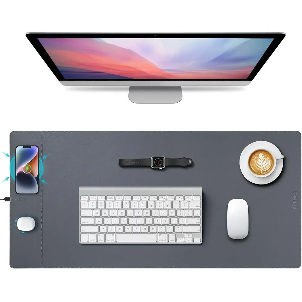 

15W Wireless Charging Mouse Pad - Large 35.4x16.9 Desk Mat with Smooth Surface for MacBook, PC, Laptop in Gray