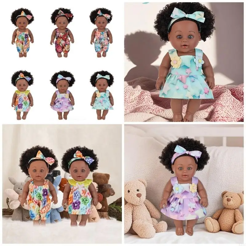 

A5YC 12Inch Soft African American Doll With Fashion Afro Hairstyle For Kids Collector Nursery Room Decoration