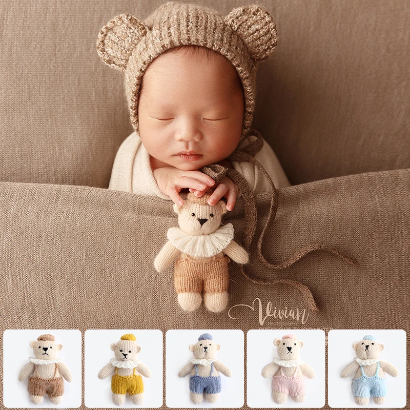 Photography For Newborns Baby Prop Handmade Knit Bear Doll Knitted Cute Animal Newborn Full Moon Photo Shooting props Props