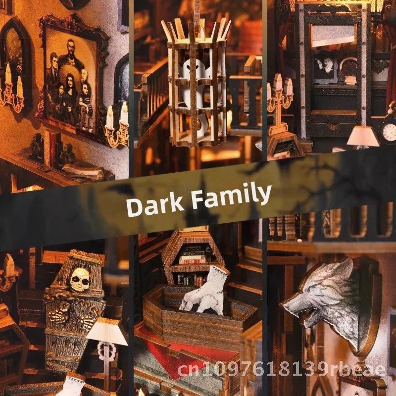 DIY المقصورة بناء لعبة المكعبات الظلام الأسرة ماجيك Bookend نموذج منزل الخشب الحرفية كيت للأعمار 14 + هدية عيد الهالوين #5