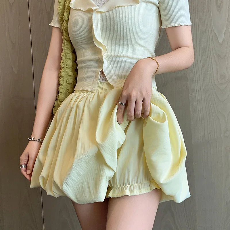

Pink Blossom Short Pants Women's High Waist A-Line Puffy Skirt Small Size Pumpkin Pants Anti-Light Ice Silk Half Skirt 2026