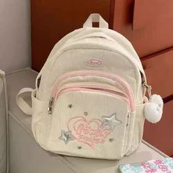 Xiuya-Mochila feminina de veludo branco, coração, estrela, carta, bolsa de ombro, estilo universitário, doce, fofa, fresca, casual, nova