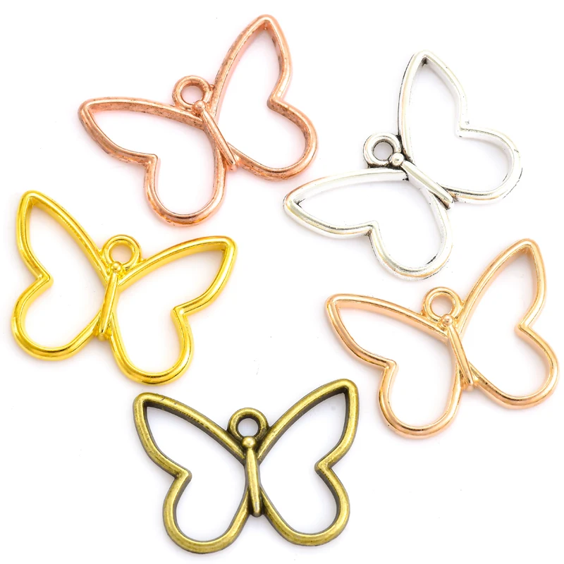 20pcs New Creative 5 Color butterfly Charm Hollow Glue Blank Pendant Tray Bezel Charms DIY Handmade Bezel Mold 21X16mm