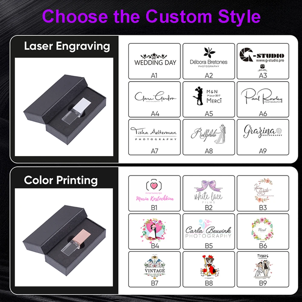Beautiful Crystal USB Flash Drive 128GB Free Custom Logo Memory Stick 64GB Photography Studio Pendrive 32GB Wedding Gift U disk