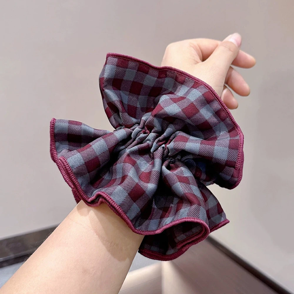 

Simple Trendy Purple Plaid Hair Ties Korean Style High Elastic Non Slip Hair Rope Retro Fabric Ponytail Holders For Daily Wear