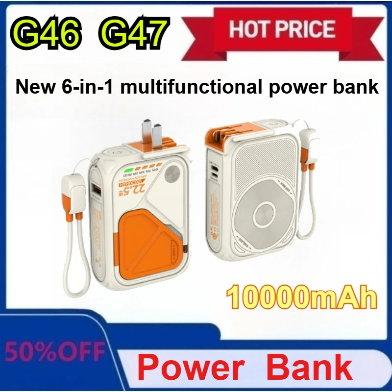 

New 6-in-1 multifunctional power bank magnetic adsorption for wireless charging, 10000 mAh phone holder 22.5W fast charging