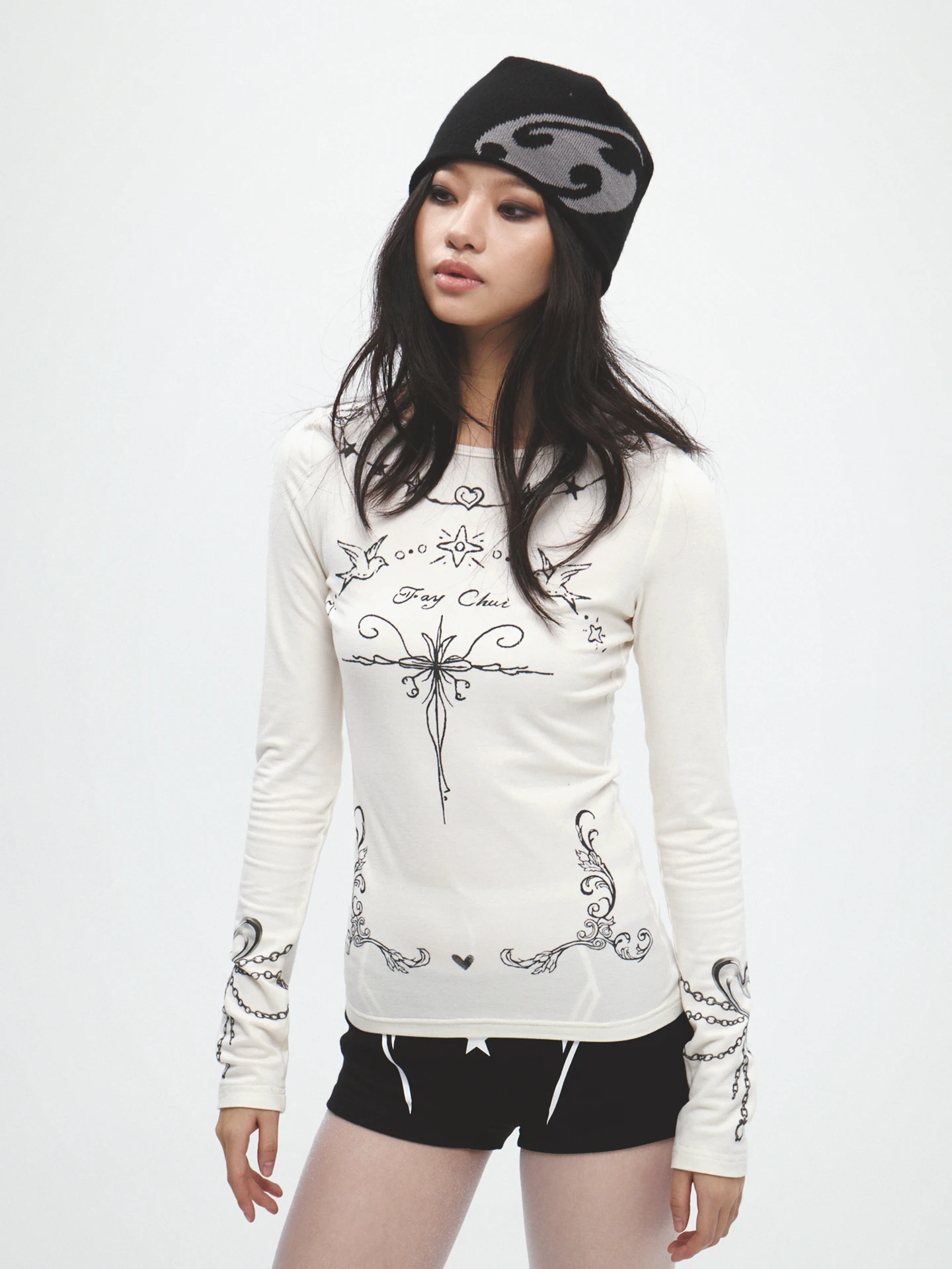 

Футболка из смесовой шерсти Faychui, длинная, мягкая, удобная, базовая, для многослойного образа, с ретро-принтом «Одуванчик», облегающая, для женщин...