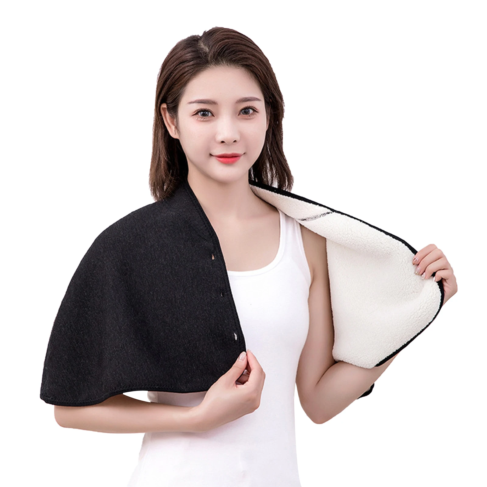 Keep Warm Shoulder Brace Winter Faux Lamb Wool Shoulder Protective Shawl Neck Back Warmer Wrap Cape for Old People, Maternity, W