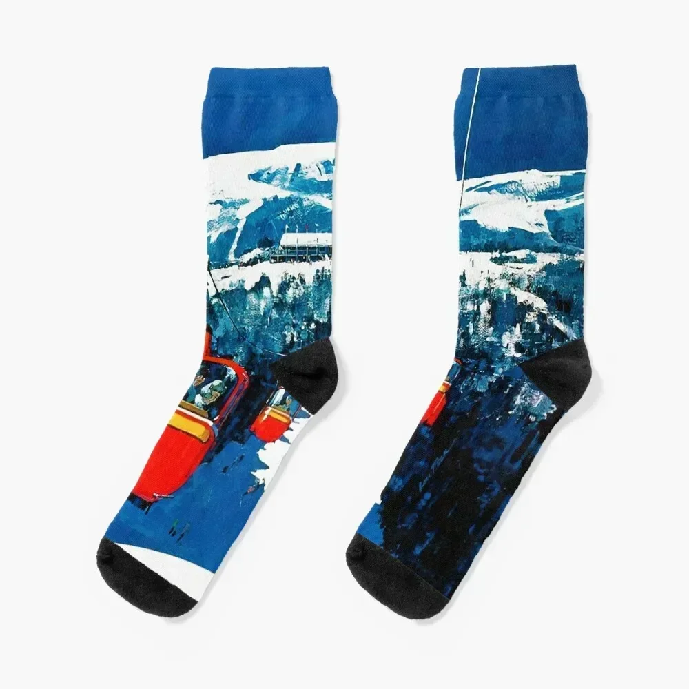 

Vintage gondola winter travel ski poster Socks japanese fashion colored FASHION retro Women's Socks Men's