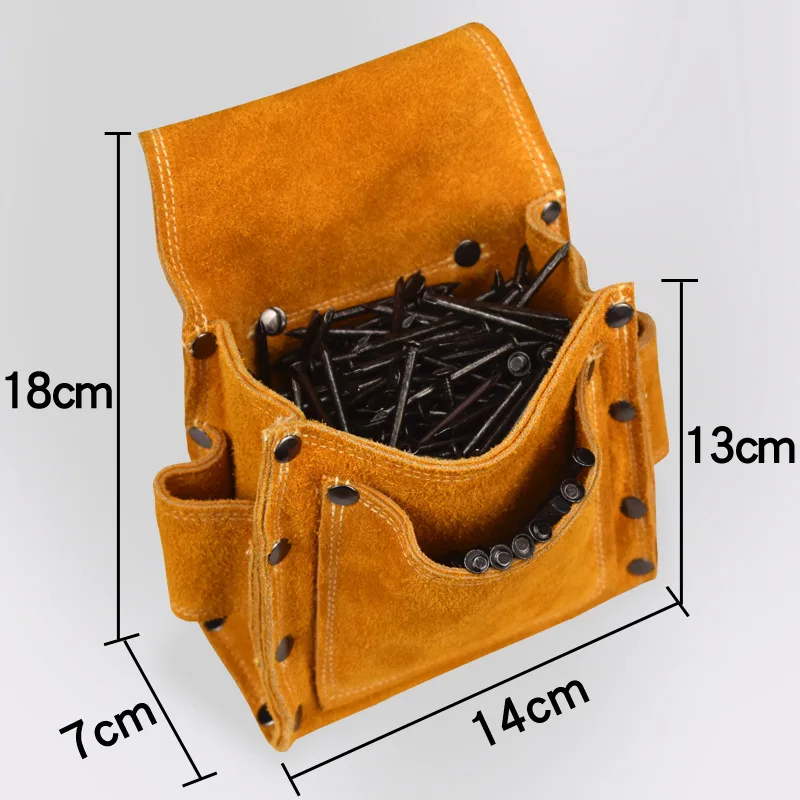 Cowhide Wearable Waist Pack Electric Drill Bag Screws Nails Drill Bit Metal Parts Fishing Travel Tool Storage Bags With Belt