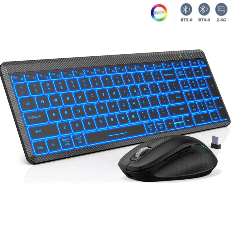 

RGB Backlit Silent Wireless Keyboard and Mouse Combo 2.4G Dual Mode Rechargeable Wireless Keyboard Mouse set for Desktop/Laptop