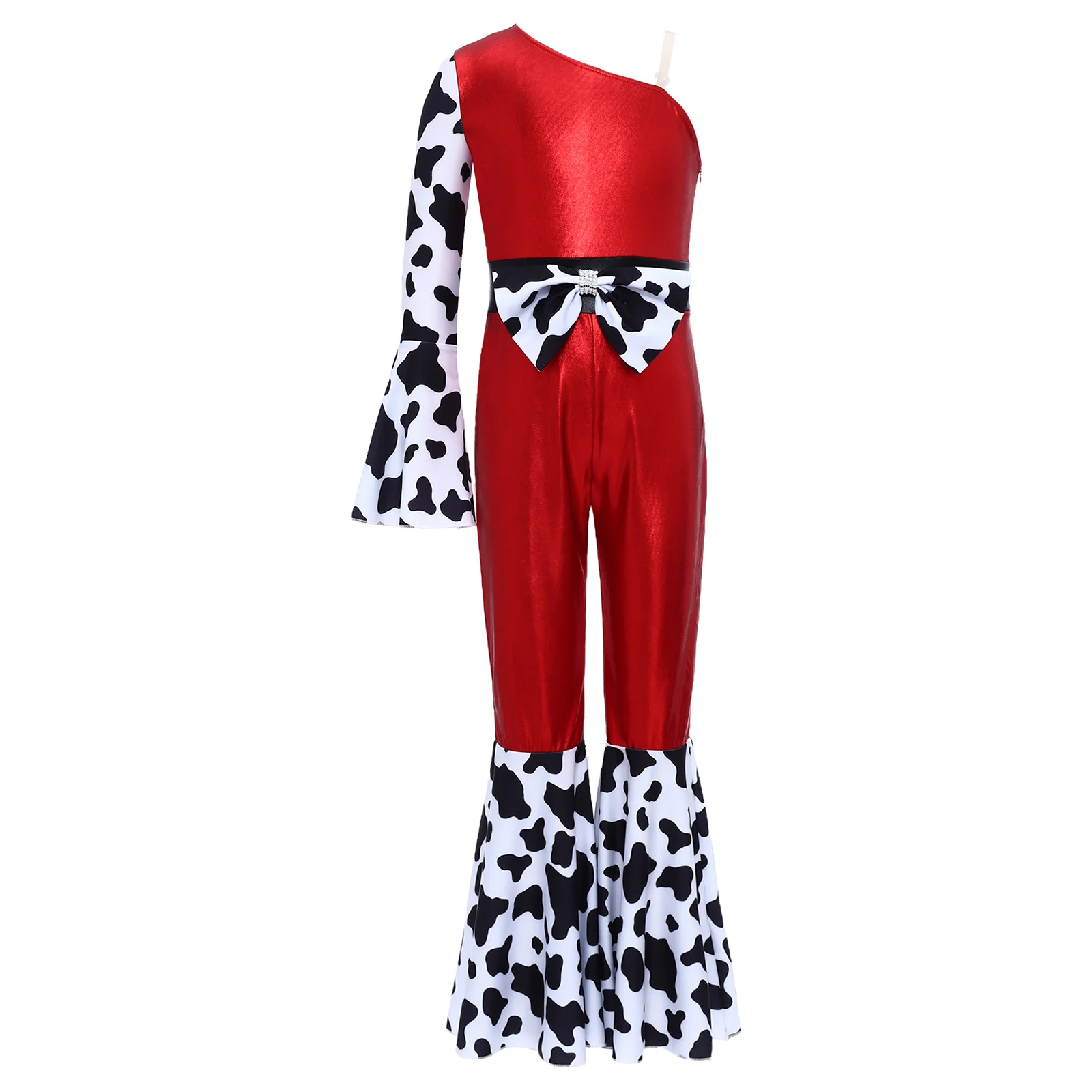 Kids Girls 70-80s Disco Dance Jumpsuit Halloween Carnival Western Cowgirl Hippie Cosplay Costume Metallic Gloss Flare Bodysuit
