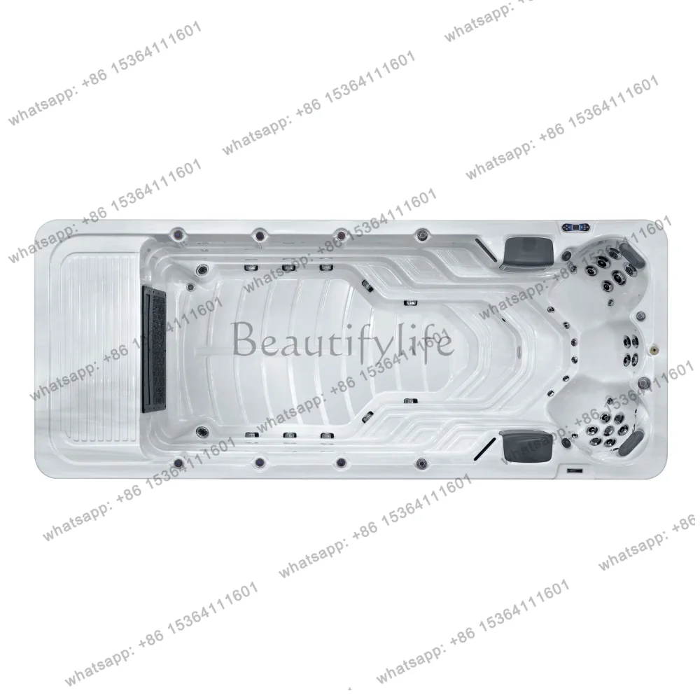 Modern Design, Compact Three-Seater Swimming Spa Pool with 35 Massage Jets, Dual 3.73HP Swim Pumps, and Balboa Control System.