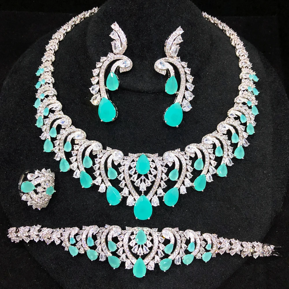 GODKI Vintage Royal Desig 4Pcz Multicolor Statement Jewelry Sets For Women Wedding5A Zircon Indian African Dubai Bridal Necklace