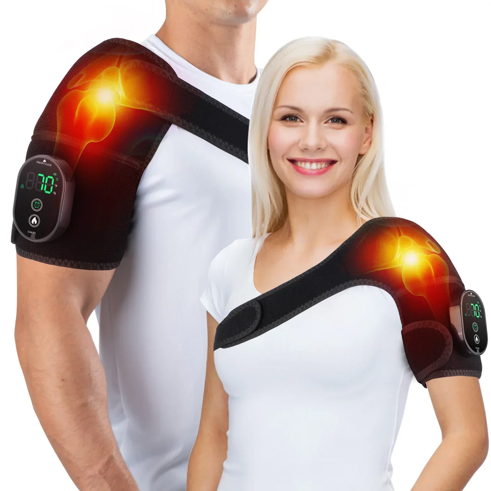

Vibration Shoulder Steamer Belt Heated Shoulder Warmer Massager Electric Smart Massage Machine Temperature Adjust