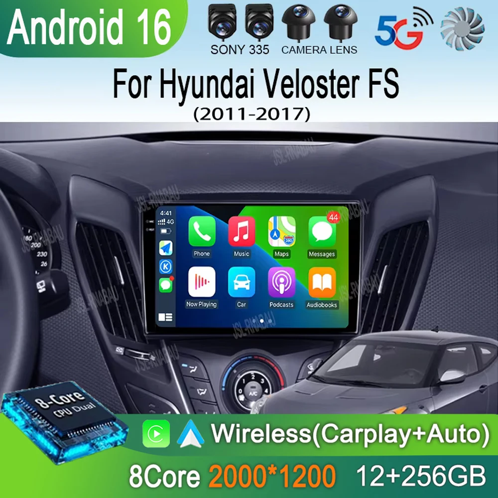 Android 16 Carplay Car Radio For Hyundai Veloster FS 2011 - 2017 Navigation Multimedia Player Stereo WiFi+4G BT DVD 360 Canera