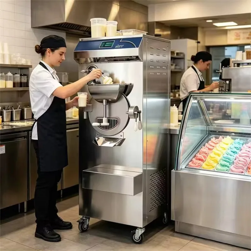 Combo Pasteurization Hard Ice Cream Maker All in One Italian Gelato Making Machine With Wheel