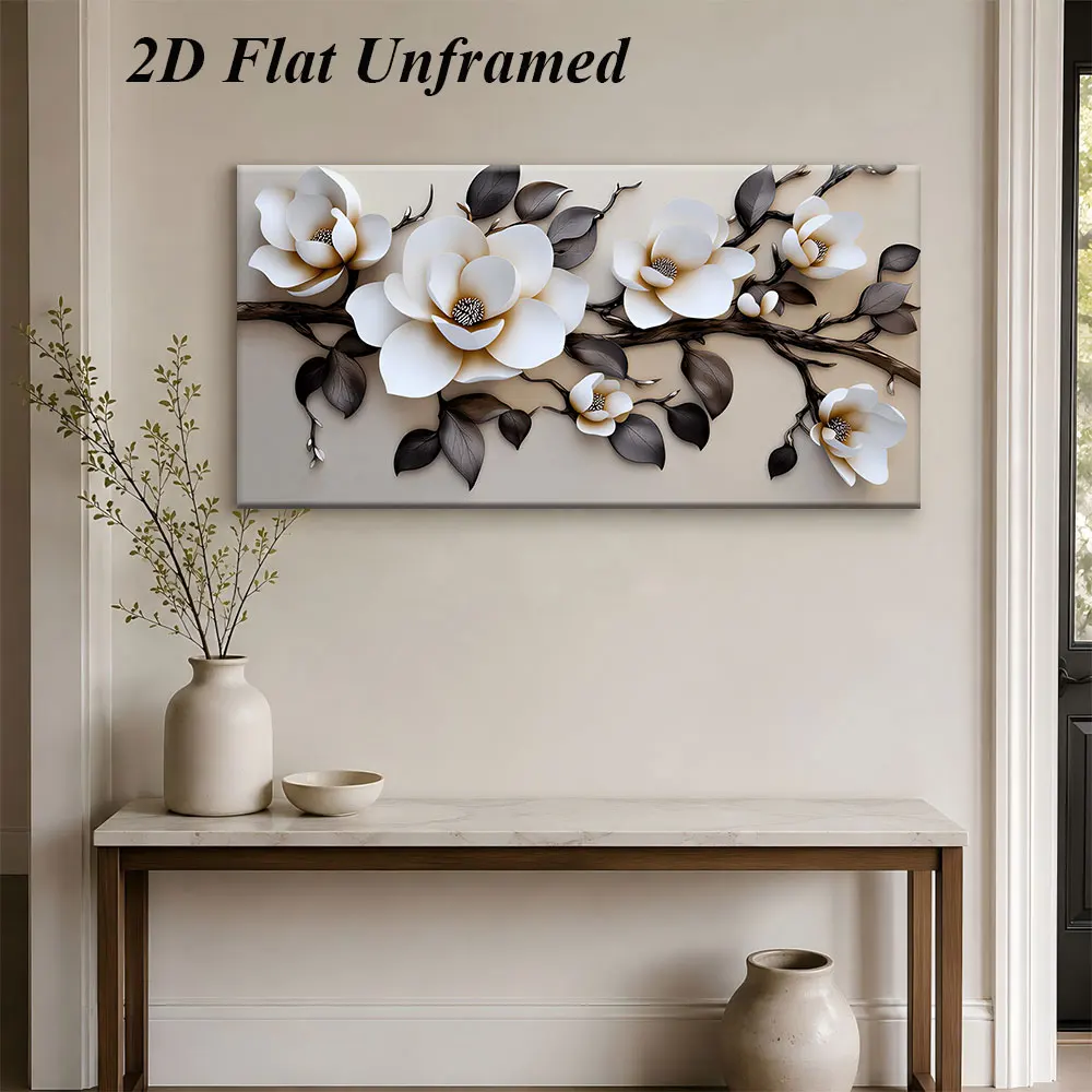 1pc (No frame),1 modern minimalist magnolia flower frameless decorative painting, light luxury art floral decoration painting, 2
