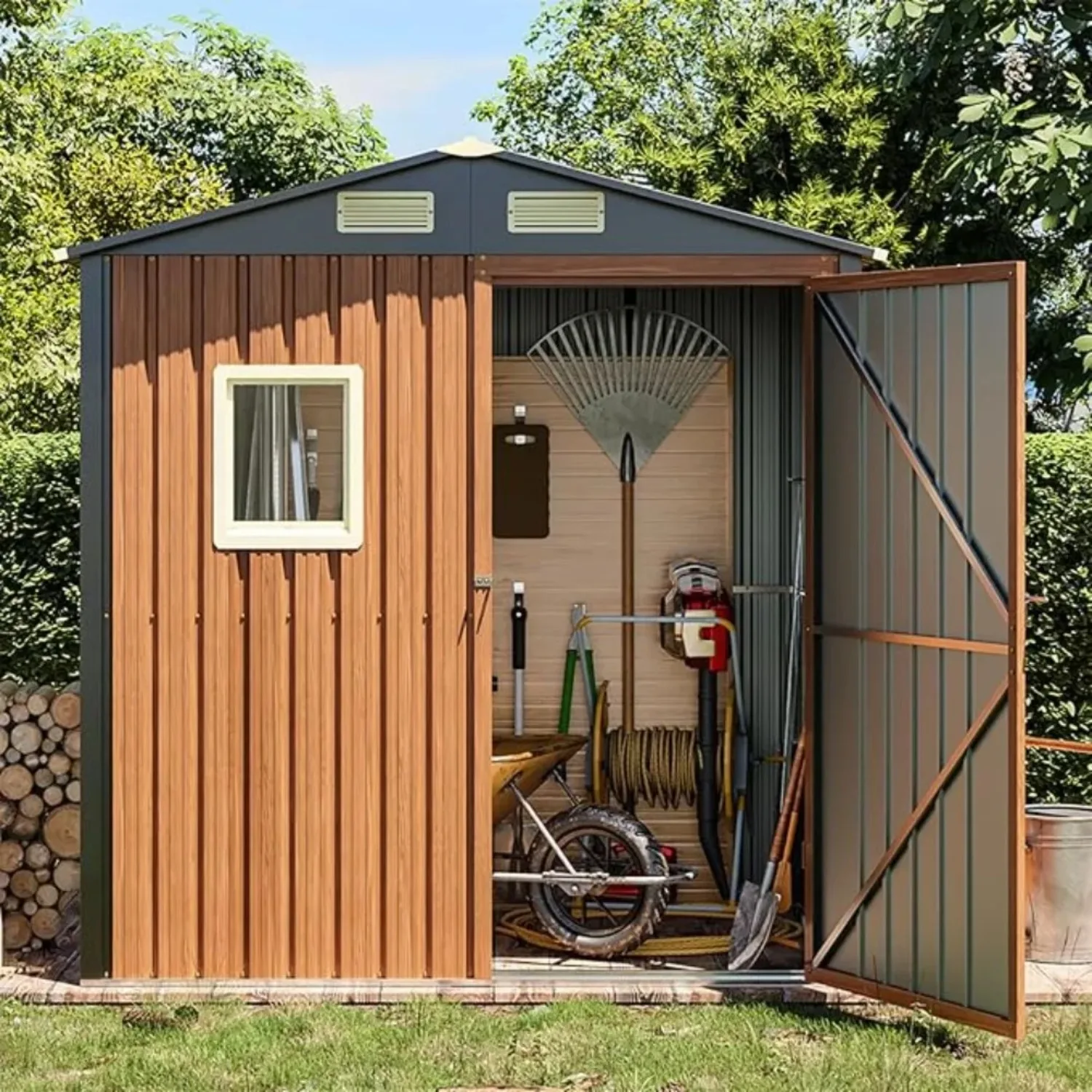 Outdoor Storage Shed 6x4 Feet, Lockable Metal Garden Shed with Windows, Tool Shed, Small House Vertical Outdoor Storage Building