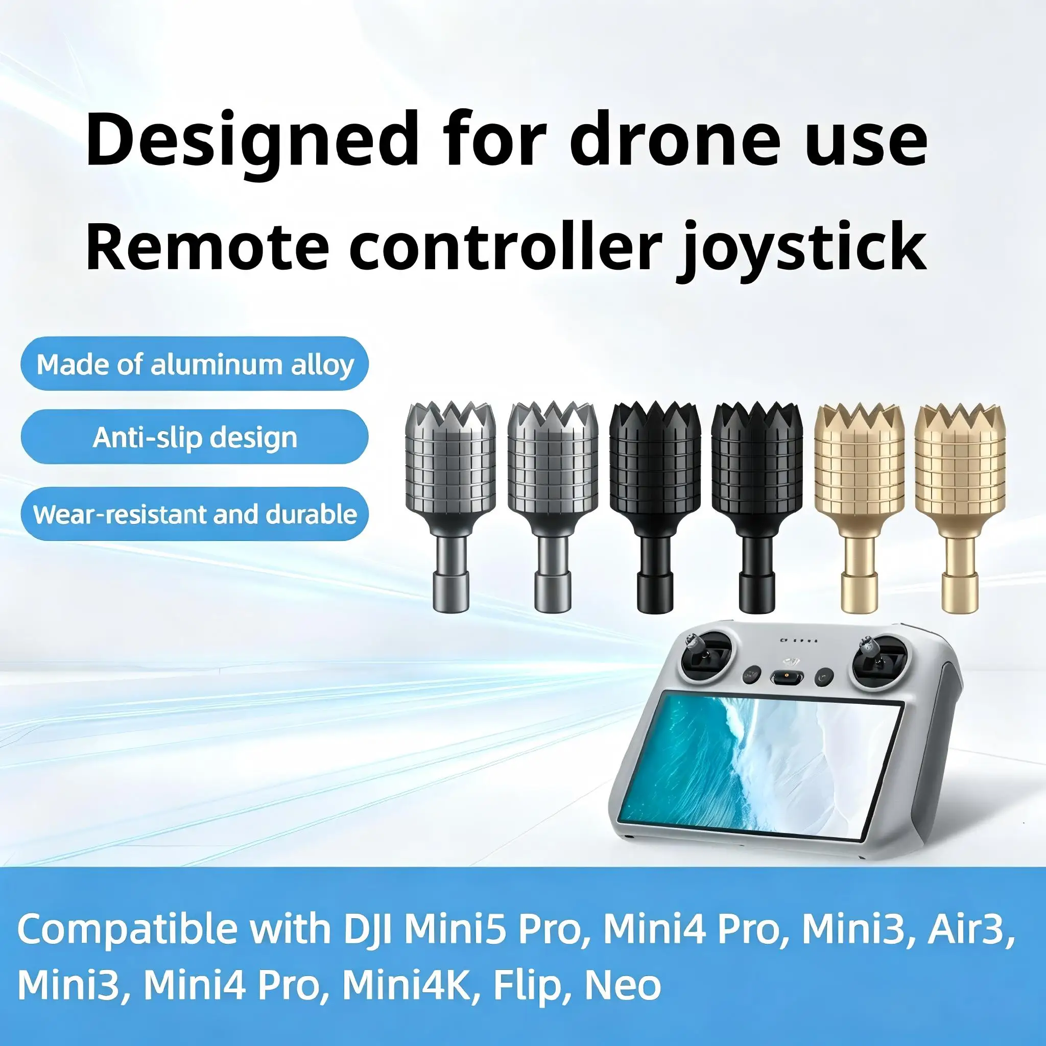 Anti-Slip Thumbsticks for DJI RC, Aluminum Alloy Joystick Caps, Wear-Resistant Drone Remote Controller Non-Slip Accessories