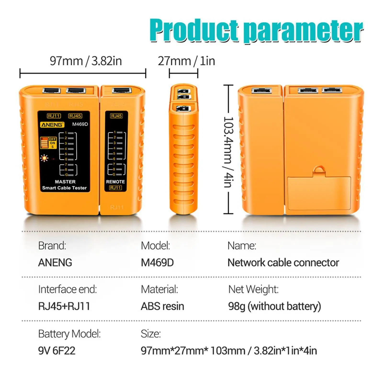 Ethernet Cable Tester Network Testing Tool Cat5 Cat5E Cat6 for Network Yellow