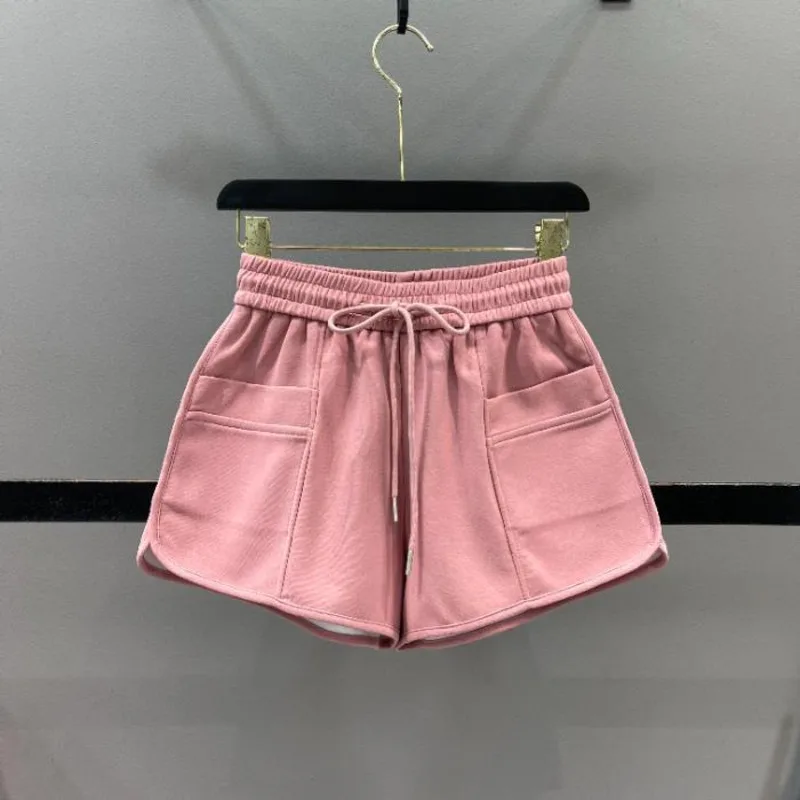 Summer 2024 New Leisure Sports Shorts Women's Elastic Waist Versatile Drawstring Loose and Slim A-line Wide Leg Hot Pants