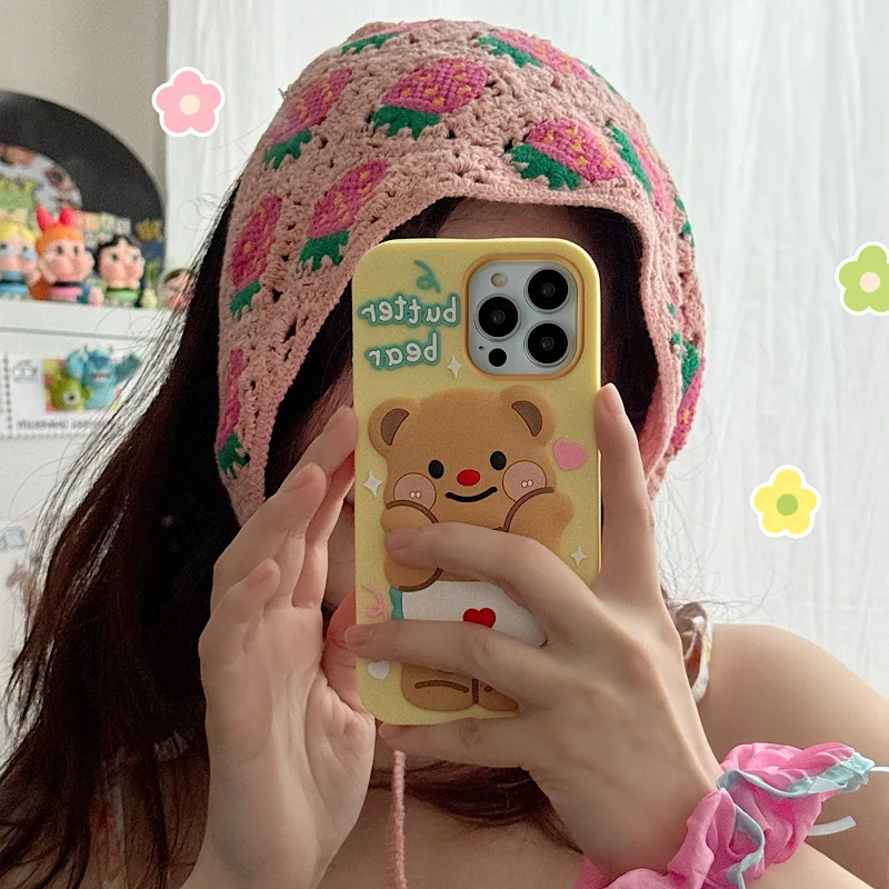 3D Apron Teddy Bear Suitable For iPhone 11 12 13 14 15 Pro Max Phone Back Cover Protective Case Soft Cover