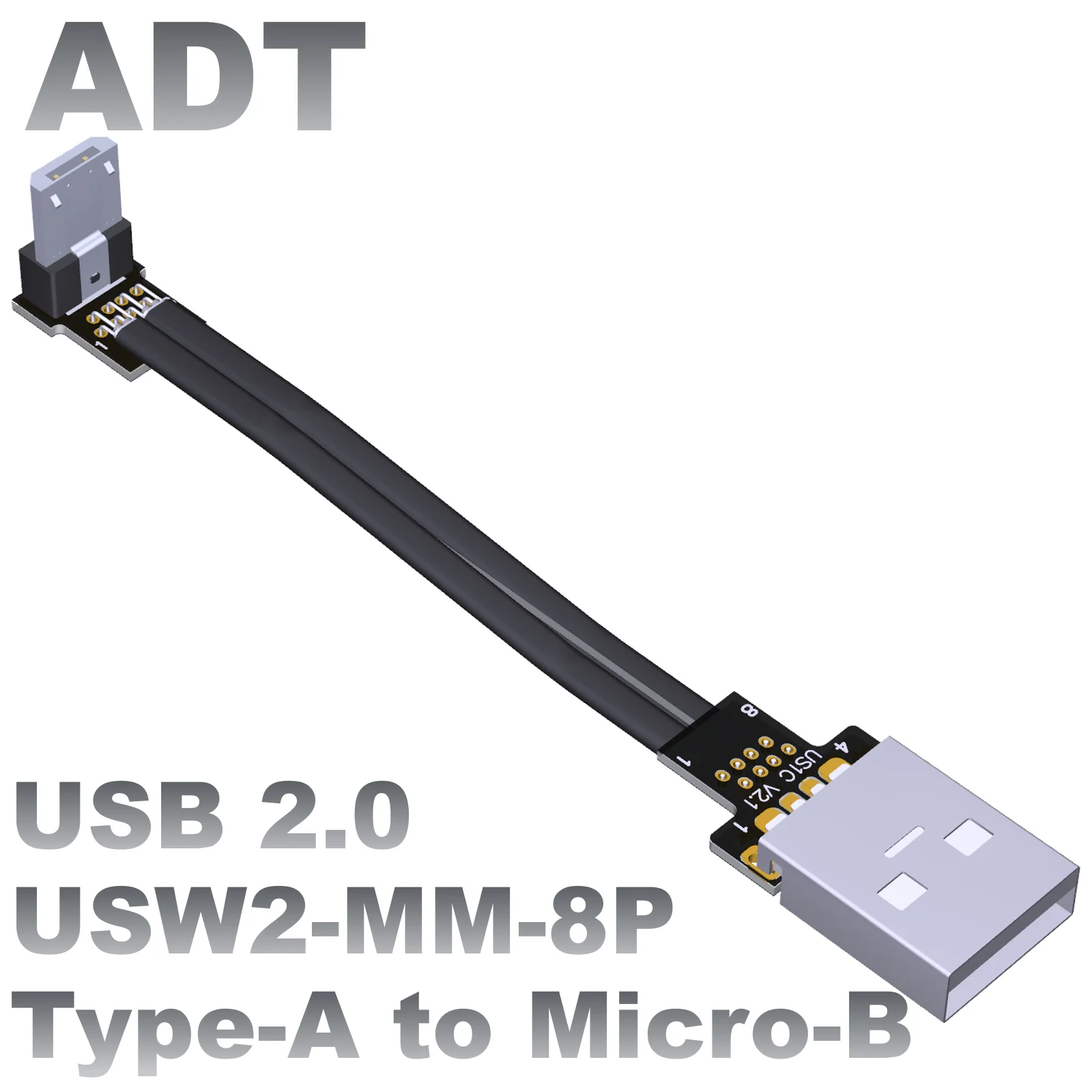 ADT A Male Angle Turn Micro-B Male High Current Power Supply Data Cable 0.03M-3M