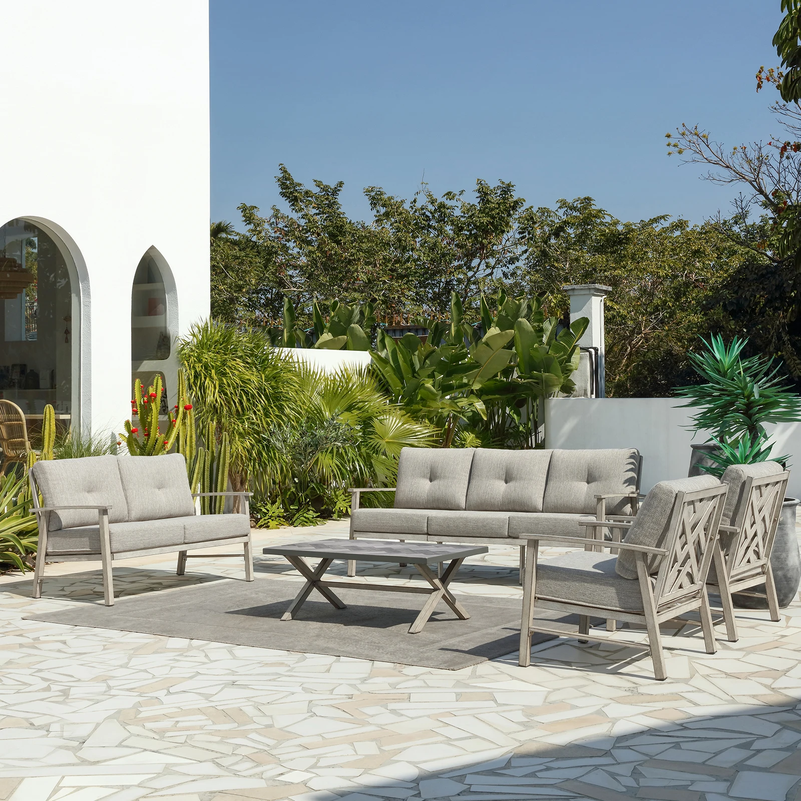 

Seehill 5 Pieces Garden Furniture Sets, Aluminum Outdoor Patio Furniture Sets Outdoor Sectional Sofa for Lawn, White Oak