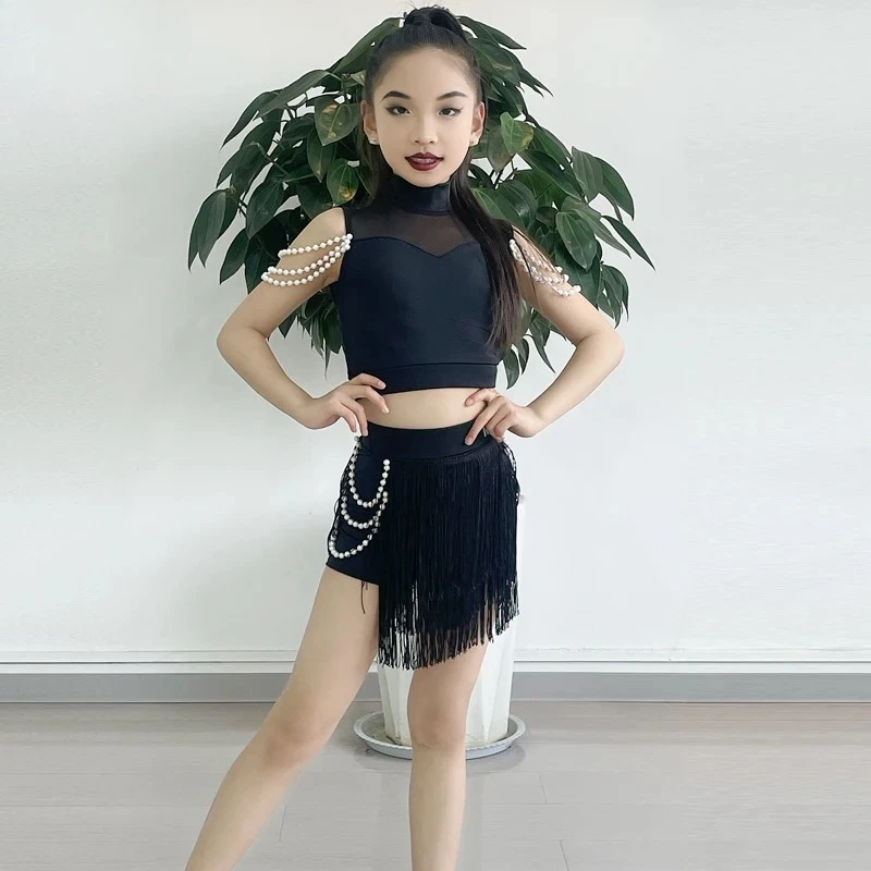 

Popular stage Latin Dance Training Costume Girl New Children's Performance Costume Competition Regulations Latin dance dress