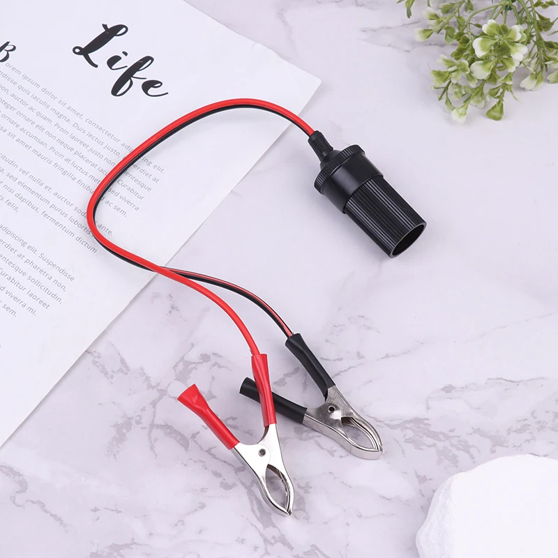 

1Pc Power Car Cigarette Lighter Female To Alligator Clip Extension Connector To Terminal Clip-on Battery Adapter Auto Socket