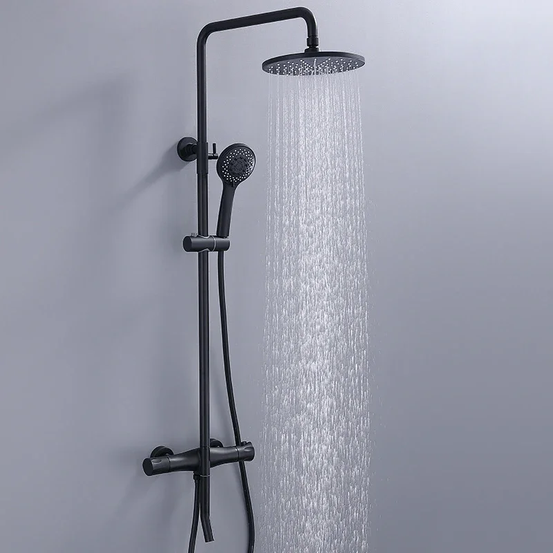 Wall Mounted Dual Handle Shower System Rainfall Shower Set with Water Tap