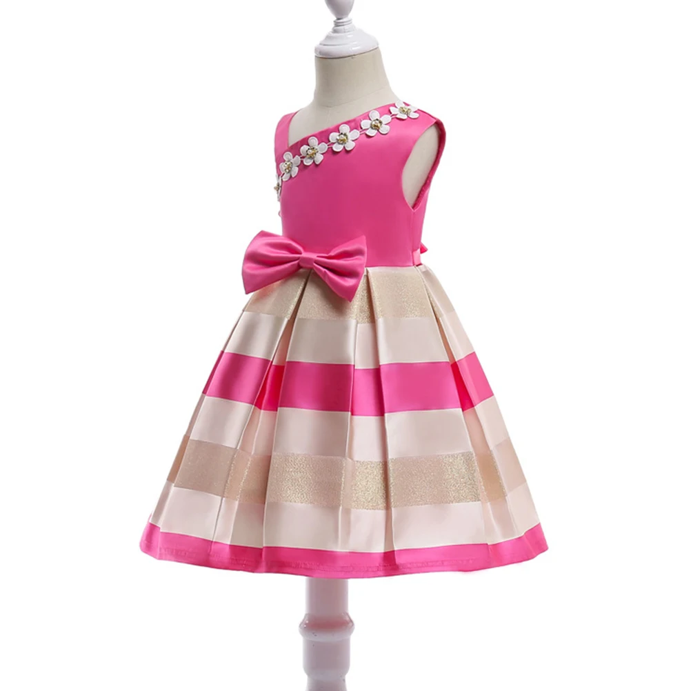 

One-piece Princess Dress Kids 3-8 Cotton Polyeter Smooth Material Horizontal Stripe One-shoulder Daily Dresses