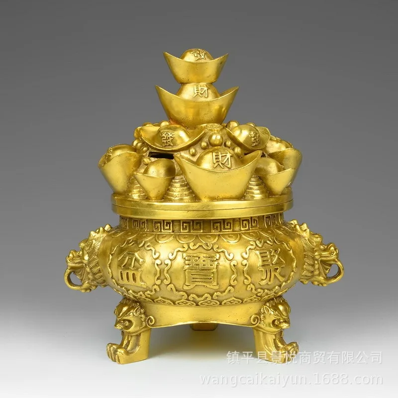 Brass Treasure Bowl Ornament, Five-Directional Wealth God Incense Burner, Home Living Room Decorative Craft