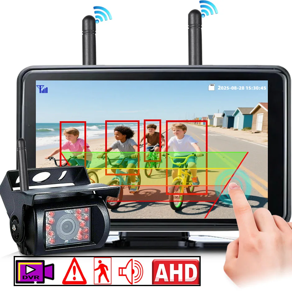 HD Wireless 7'' AHD1080P DVR Record Monitor BSD Dash Cam Black Box IRBackup Camera for Trucks/RV/Trailer/Camper/Forklift/RV