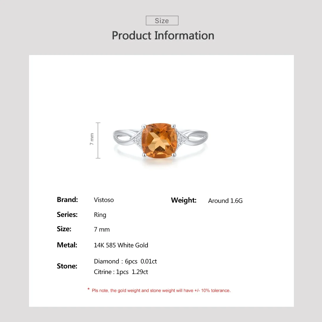 VISTOSO Authentic 14K 585 Yellow White Gold Ring For Women Diamond Sky Blue Topaz Citrine Delicate Anniversary Gift Fine Jewelry