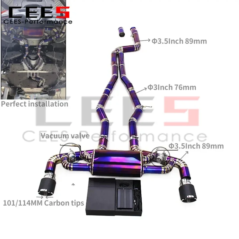 نظام عادم أنبوب التيتانيوم مقاس 3.5 بوصة من cees لسيارة Toyota Supra A90 3.0T 2020-2023 كاتم صوت رياضي صمام مع جهاز تحكم عن بعد