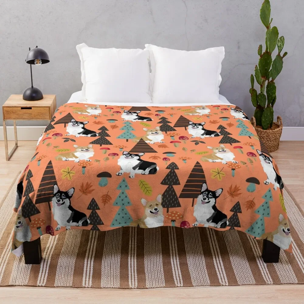 

Corgis In Fall Forest - Orange Throw Blanket Faux Fur Soft Warm Blanket for Bed