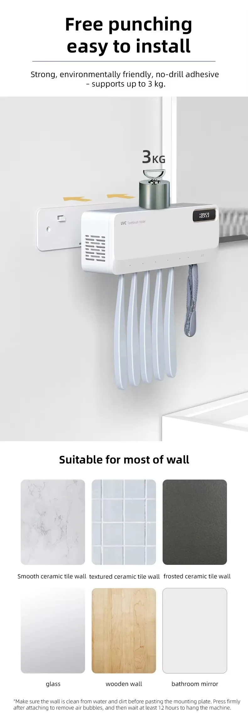 New UVC Toothbrush Sterilizer Rapid Warm Air Drying Rechargeable 2-in-1 Razor Toothbrush Storage Sterilizer Holder Wall-Mounted
