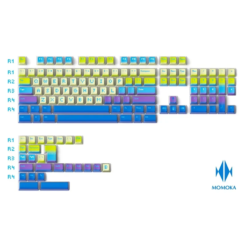 Pixel Ocean Theme Keycap Set Side Translucent PBT Dye Sublimation OEM Profile MX Cross Switches Keycaps for Mechanical Keyboards