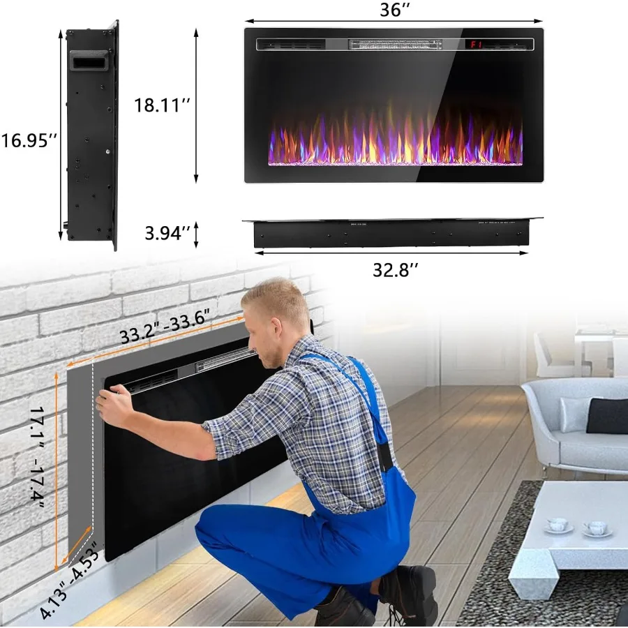 36 بوصة رقيقة جدا الصمت الخطي معكوسة مدفأة كهربائية لغرفة المعيشة الحديثة أو غرفة نوم راحة تصميم الحائط wi #3