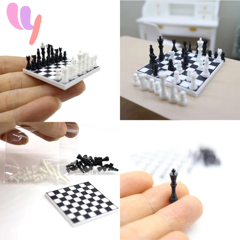 

1Set 1:12 Dollhouse Mini Simulation International Chess Model For Children Miniature Chessboard Life Scene Decoration