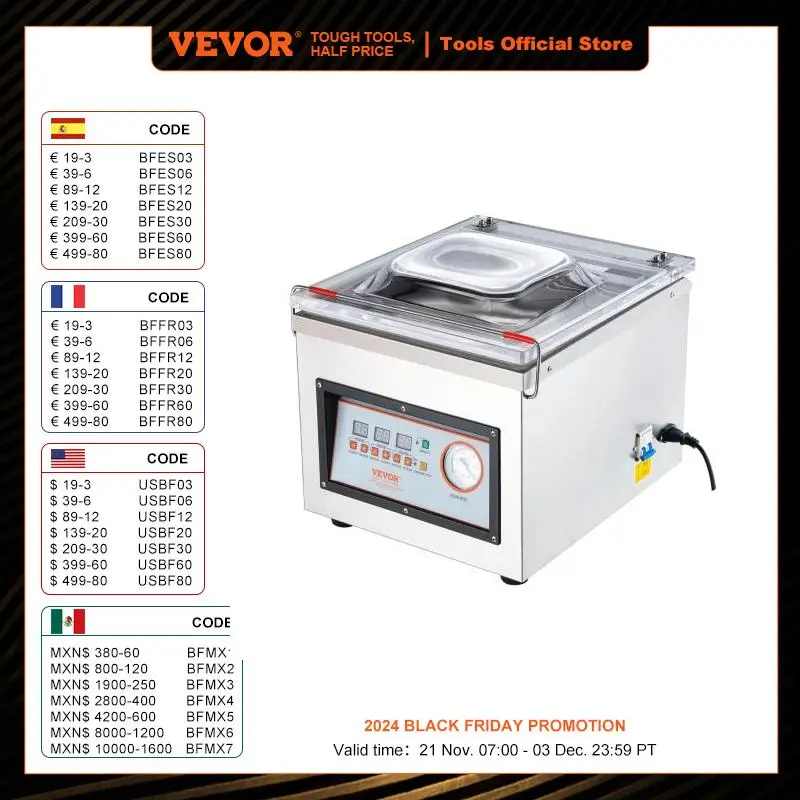 VEVOR DZ-260C Chamber Vacuum Sealer 320W Vacuum Packing Machine with 12.6