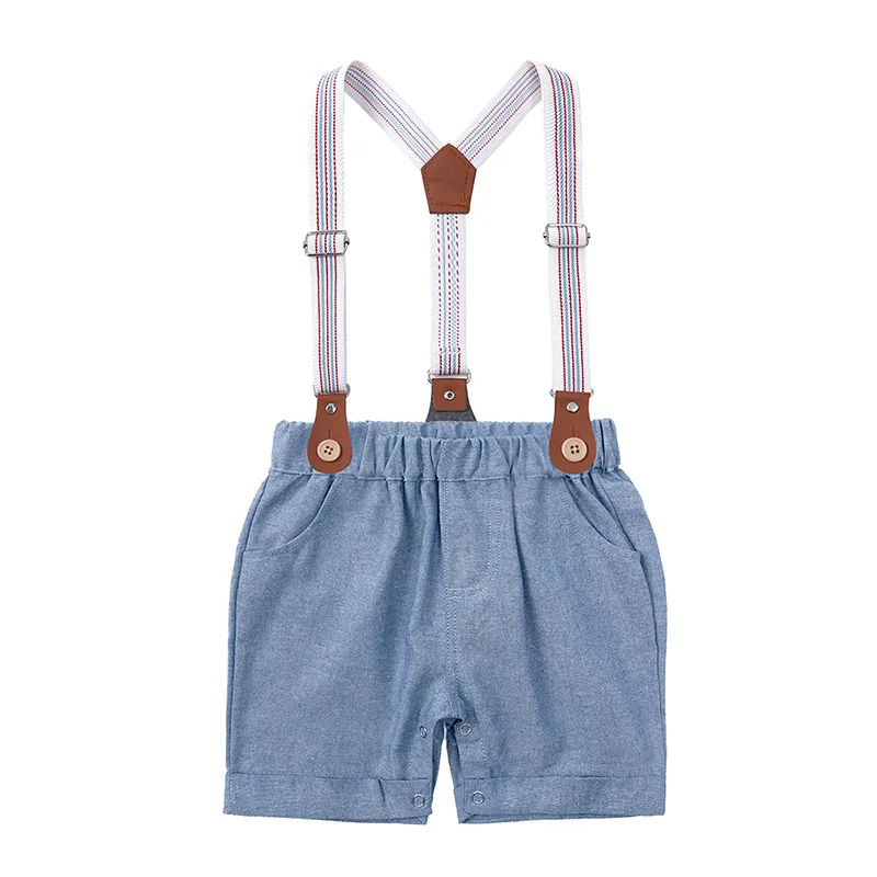 Newborn Baby Boy Clothing Sets 0-24 Months Summer Lapel Short Sleeve Shirt Tops Bodysuits Suspender Trousers Toddler Boy Outfits