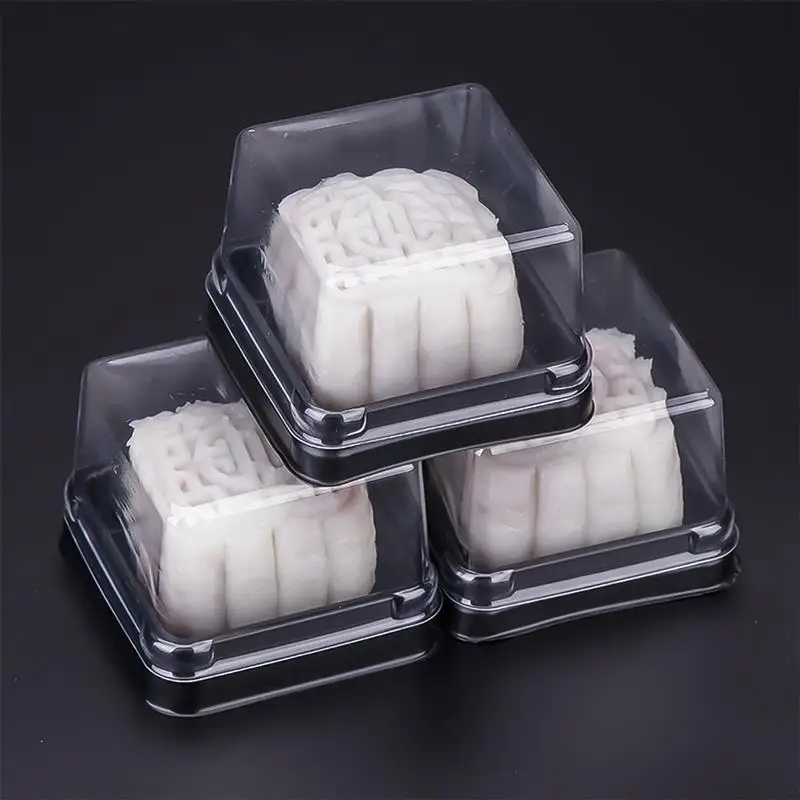 Moon Cake Box: 100Pcs Plastic Square Egg Yolk Puff Packing Box Clear Transparent Cover Multipurpose Storage