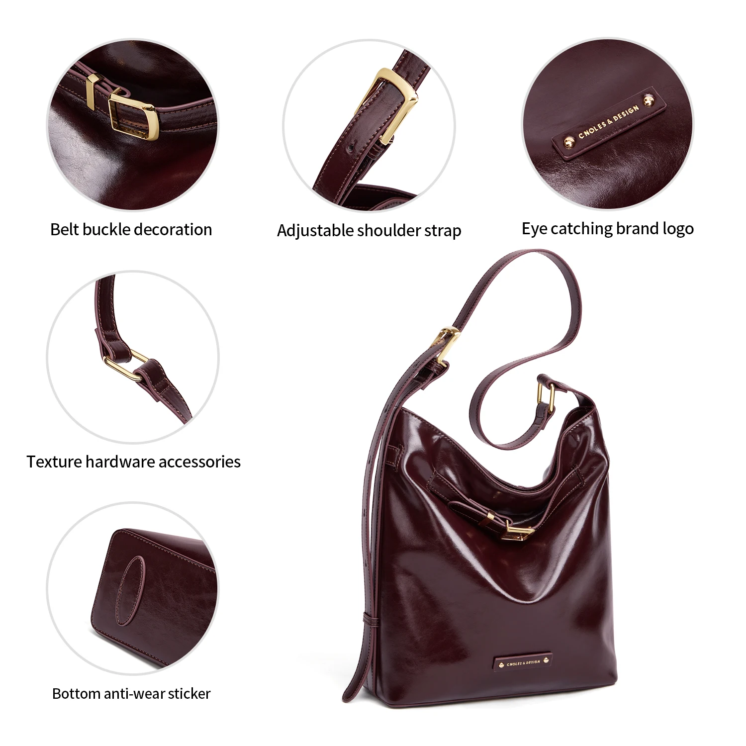 Cnoles Original Shoulder Bags for Women Fashion Designer Bag Red Shoulder Bag Large Capacity Handbag Office Package Lady Bag