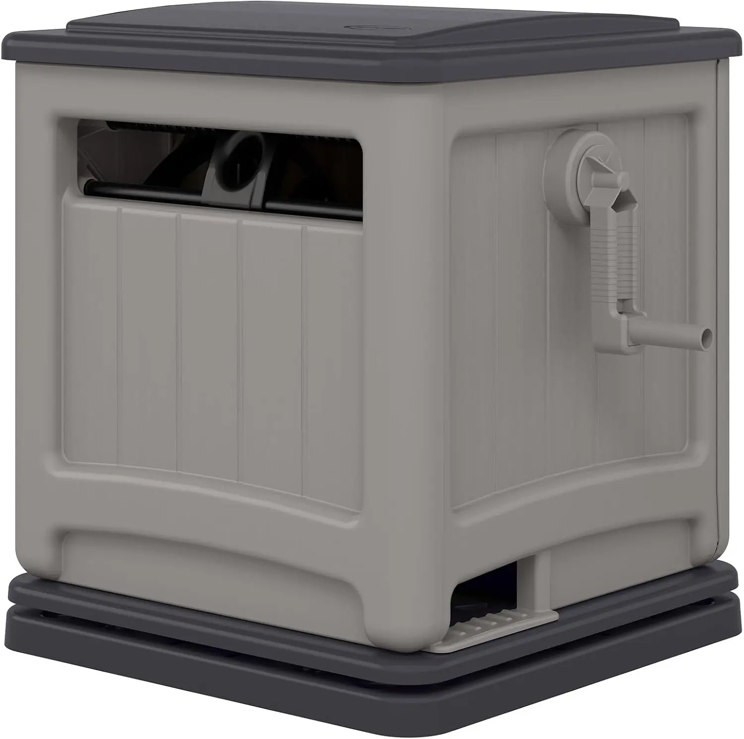 Swivel Base Garden Hose Hideaway Reel Dove Gray & Cyberspace Finish Built with Smart Trak Hose Guide, Accommodates 225 Foot 5/8 Inch Garden Hose Space-Saving Outdoor Water Hose Storage for Lawn and Yard
