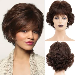 Lovely Mommy Head Wig Dark Brown Synthetic Curly Wavy Soft & Healthy Heat Resistant Hair Costume Party Wig for Women