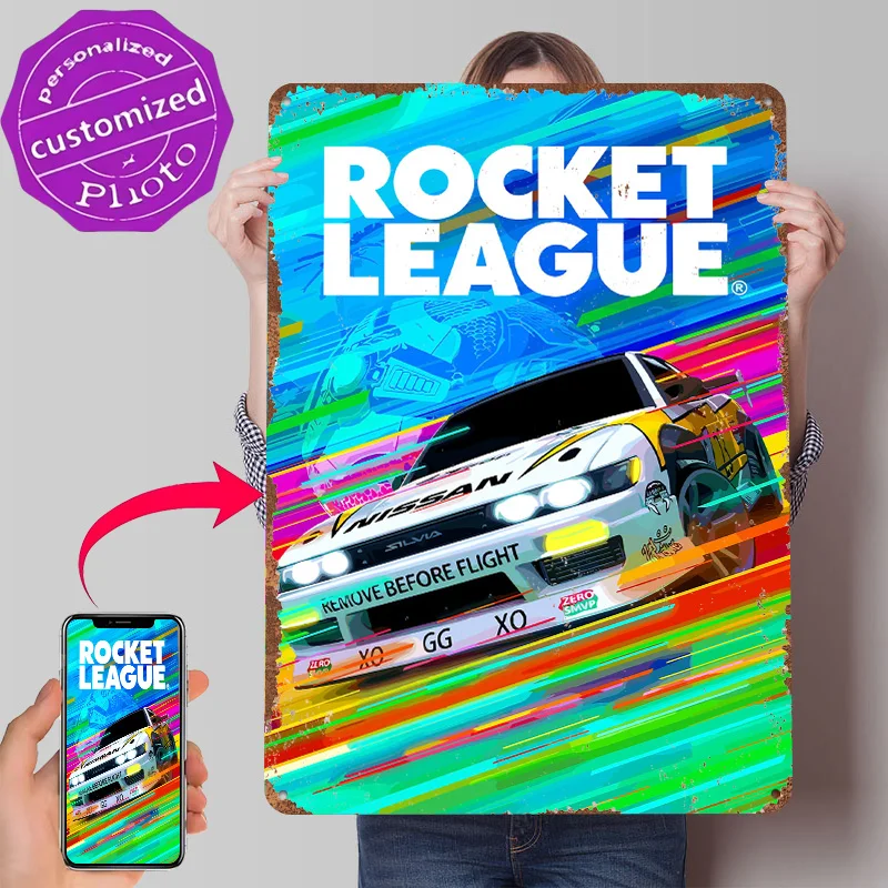 Rocket League Nissan Silvia Car Tinplate Poster Customized Wall Art Retro Vintage Metal Signs for Fans Home Decor Accessories