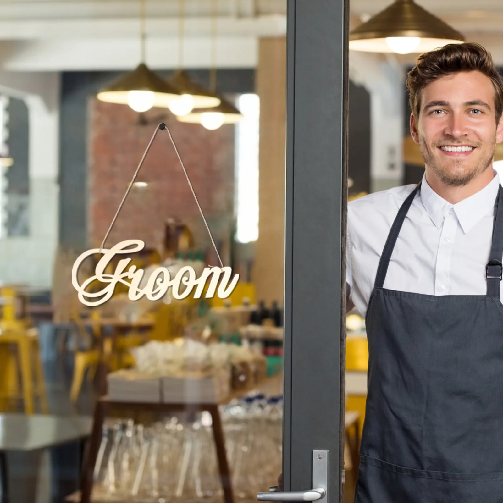 2 قطعة العروس العريس علامة خشبية الزفاف معلقة حلية لباب جدار مدخل الطرف الديكور مقهى المنزل استخدام علامات الزفاف #5